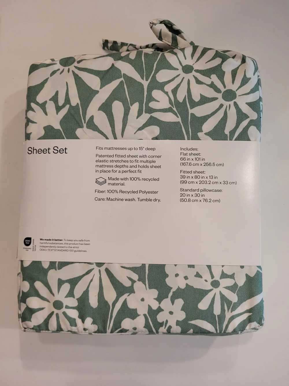 Room Essentials Floral Microfiber Bed Sheet Set - Sage & White Floral Pattern